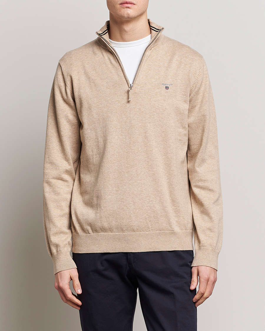 Herre | Trøjer | GANT | Classic Cotton Half-Zip Sweater Sand Melange