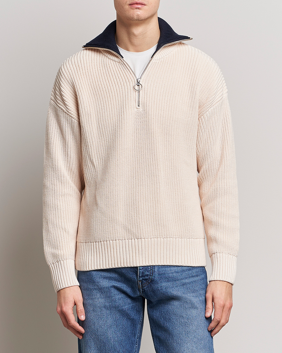 Herre |  | GANT | Chunky Ribbed Knitted Half-Zip Linen White