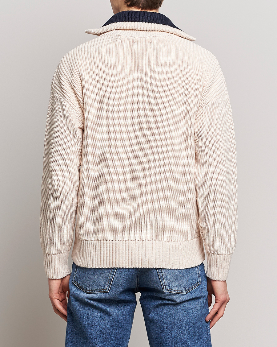Herre | Trøjer | GANT | Chunky Ribbed Knitted Half-Zip Linen White