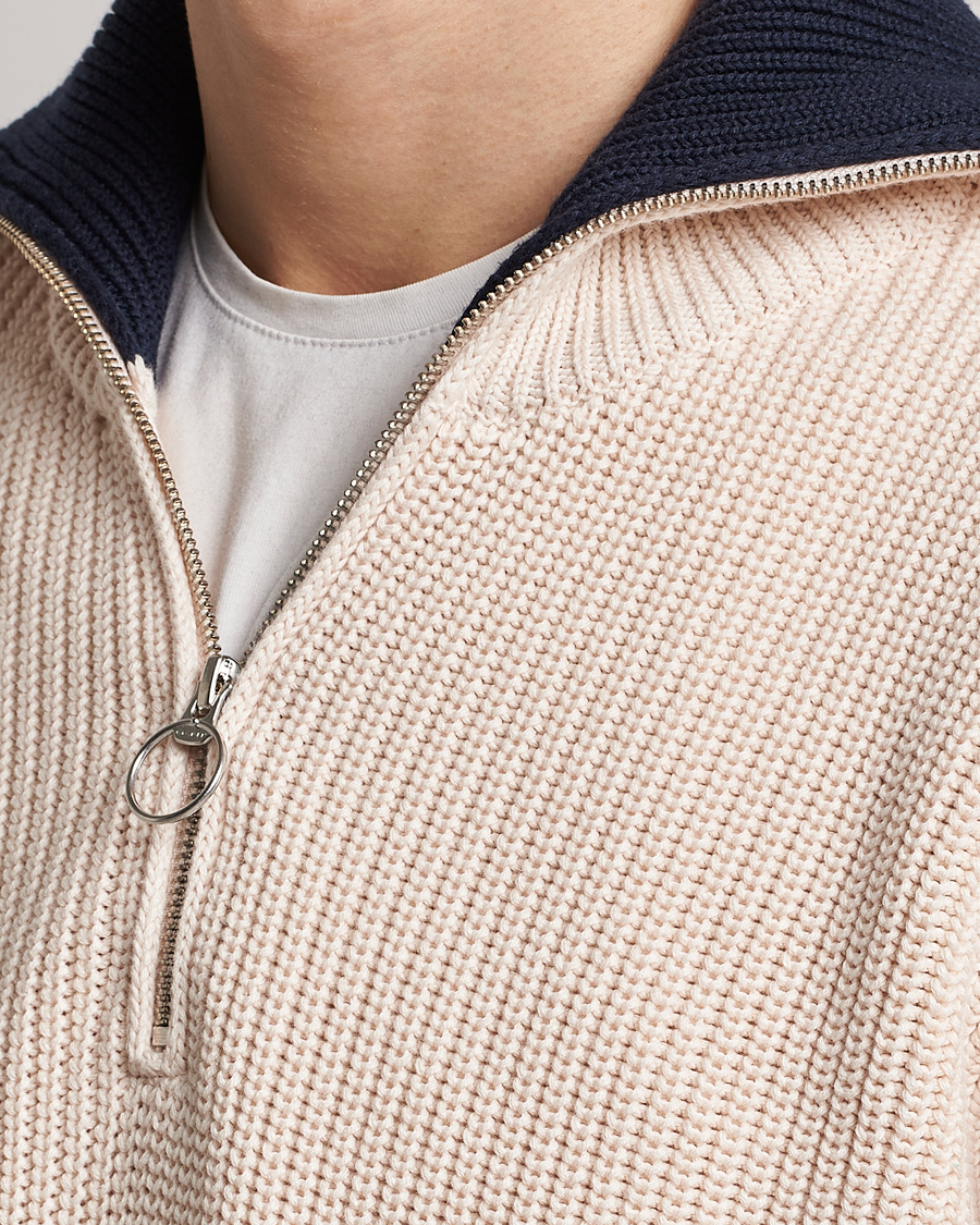 Herre | Trøjer | GANT | Chunky Ribbed Knitted Half-Zip Linen White
