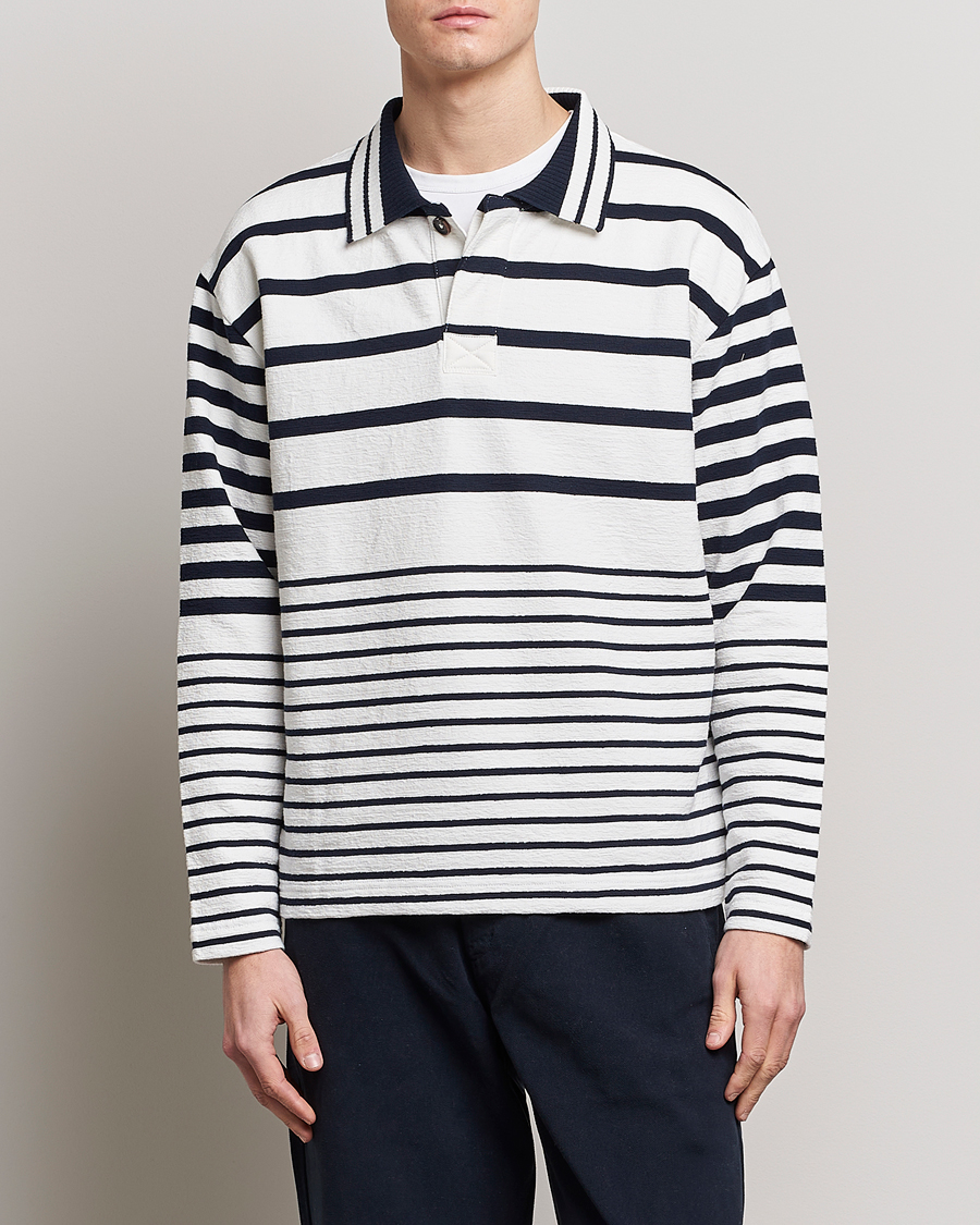 Herre | Rugbytrøjer | GANT | Heavy Knitted Striped Rugger Eggshell