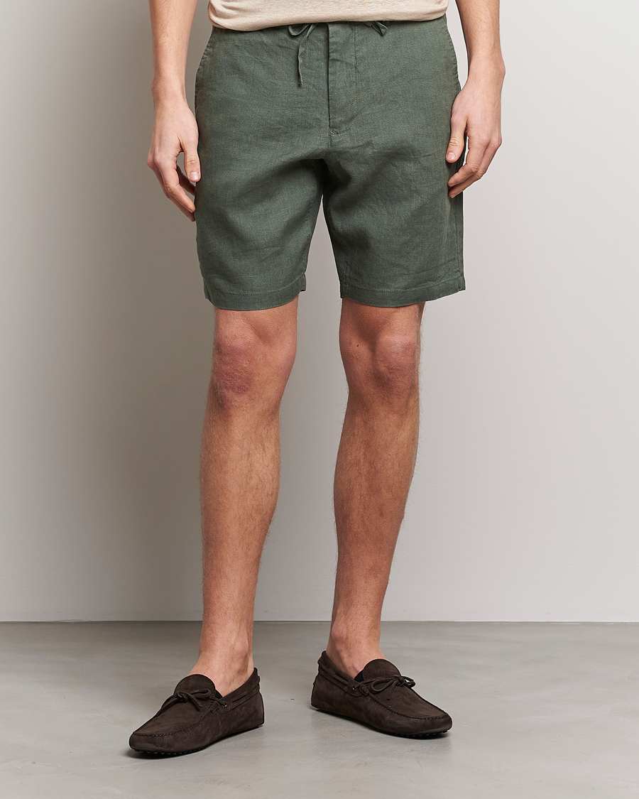 Herre | GANT | GANT | Relaxed Linen Drawstring Shorts Green Ash