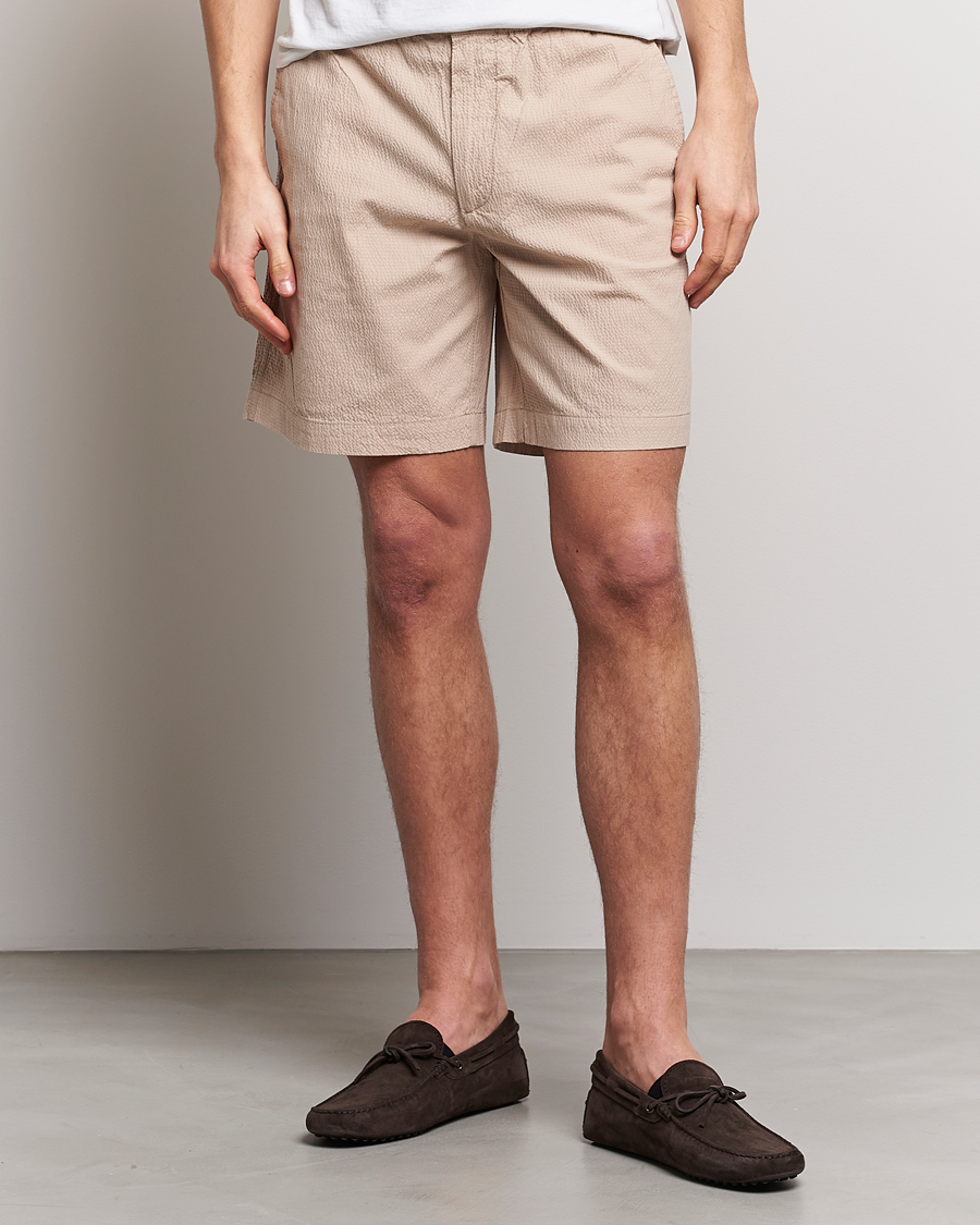 Herre | Drawstringshorts | GANT | Seersucker Drawstring Shorts Dry Sand