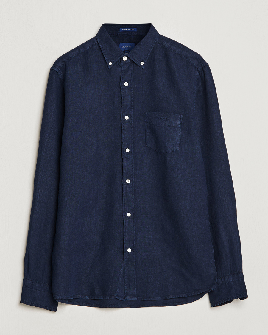 Herre | Skjorter | GANT | Regular Fit Garment Dyed Linen Shirt Marine
