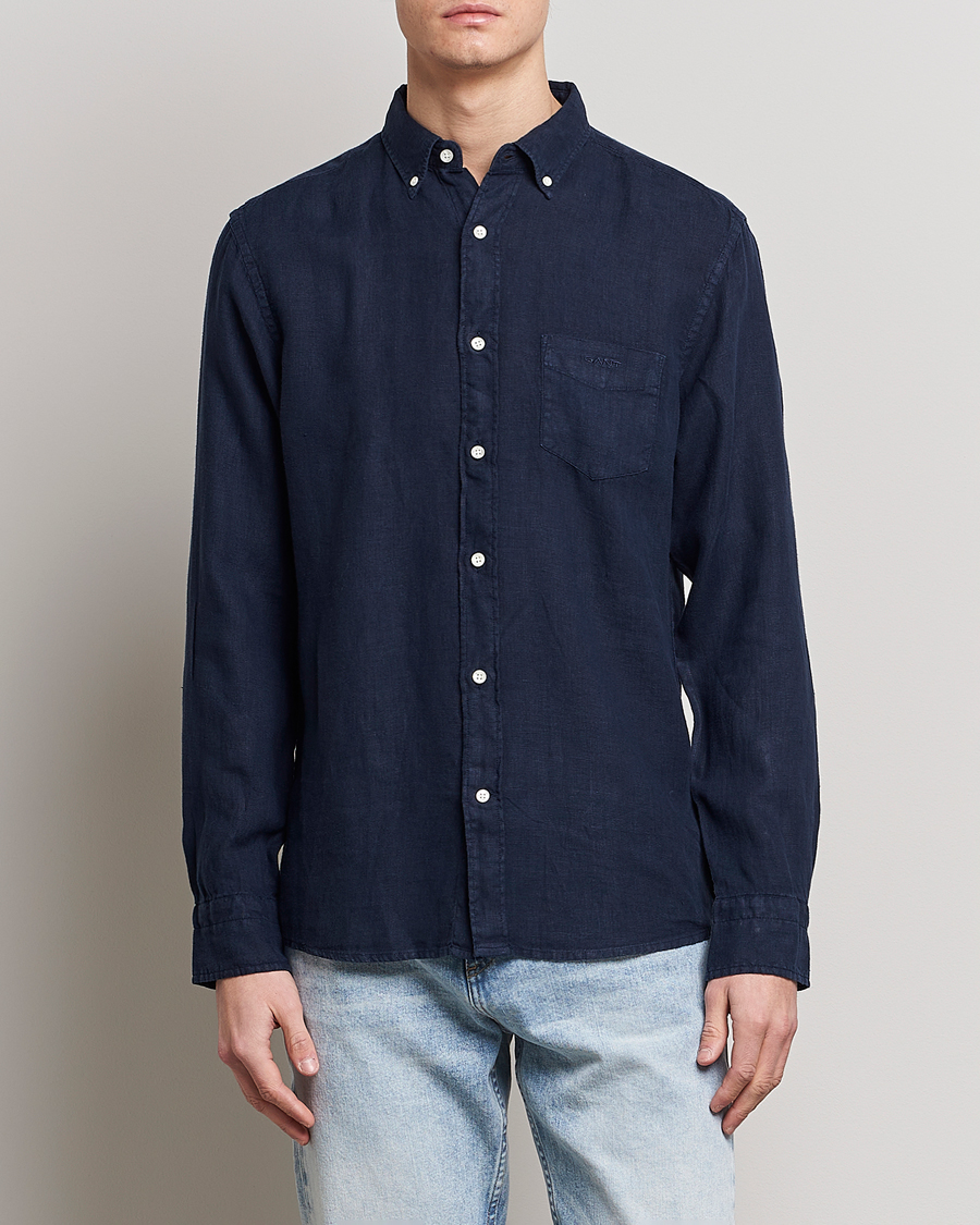 Herre | Skjorter | GANT | Regular Fit Garment Dyed Linen Shirt Marine