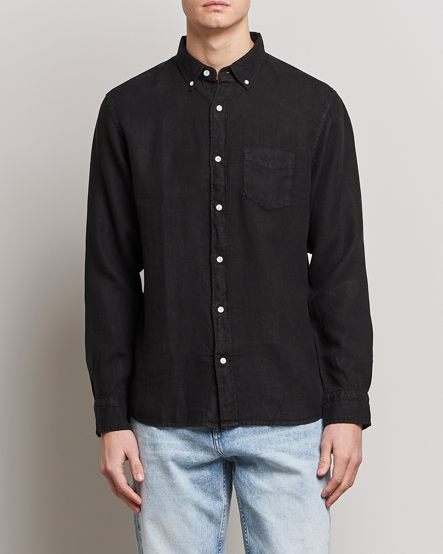 Herre | Hørskjorter | GANT | Regular Fit Garment Dyed Linen Shirt Black