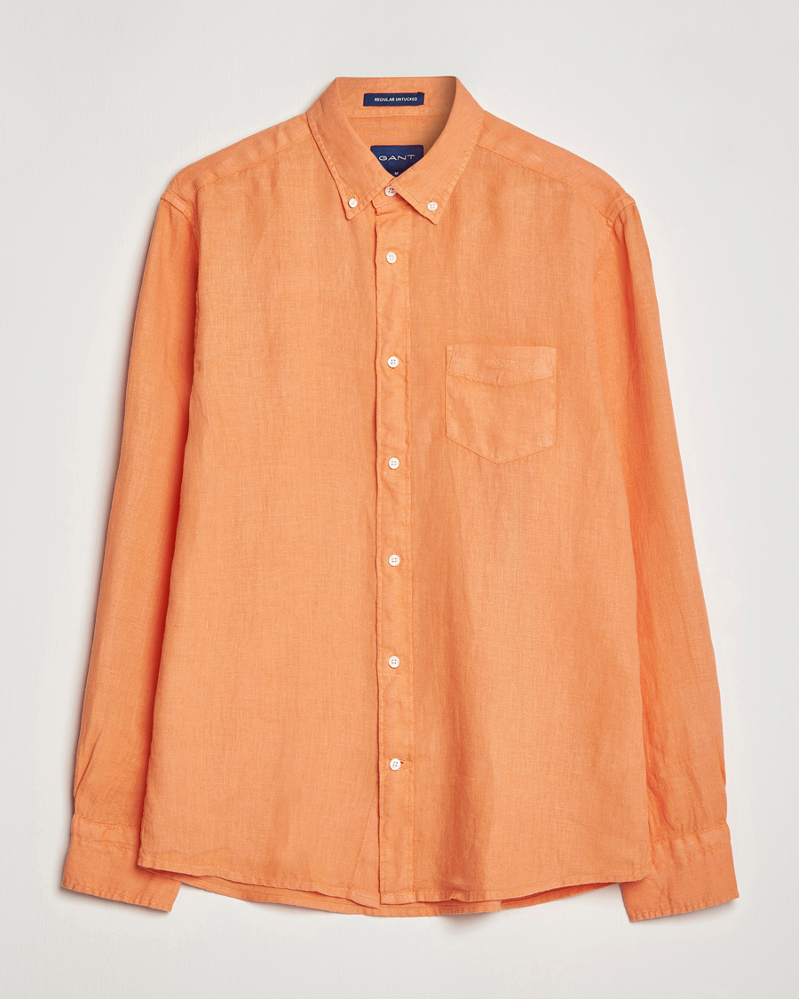 Herre | Skjorter | GANT | Regular Fit Garment Dyed Linen Shirt Apricot Orange