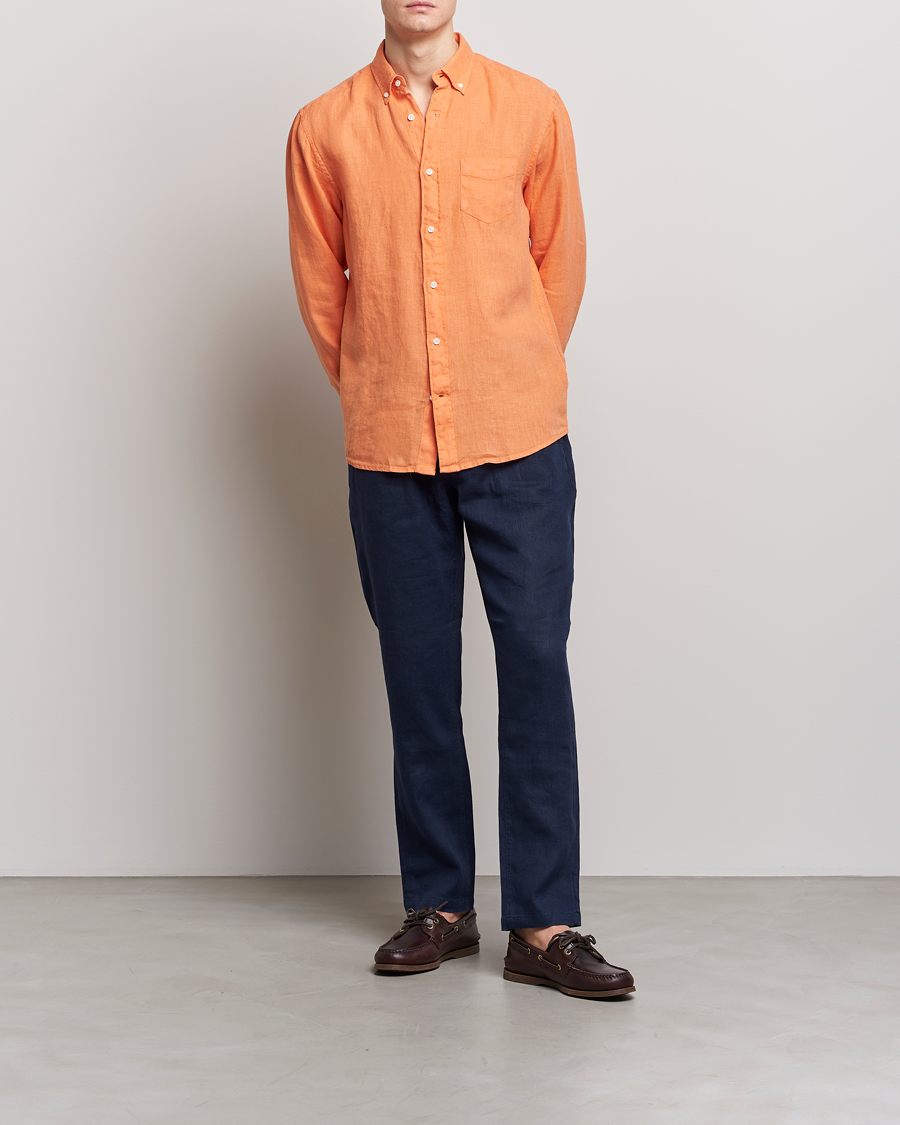 Herre | Skjorter | GANT | Regular Fit Garment Dyed Linen Shirt Apricot Orange