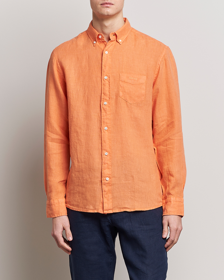 Herre | Hørskjorter | GANT | Regular Fit Garment Dyed Linen Shirt Apricot Orange