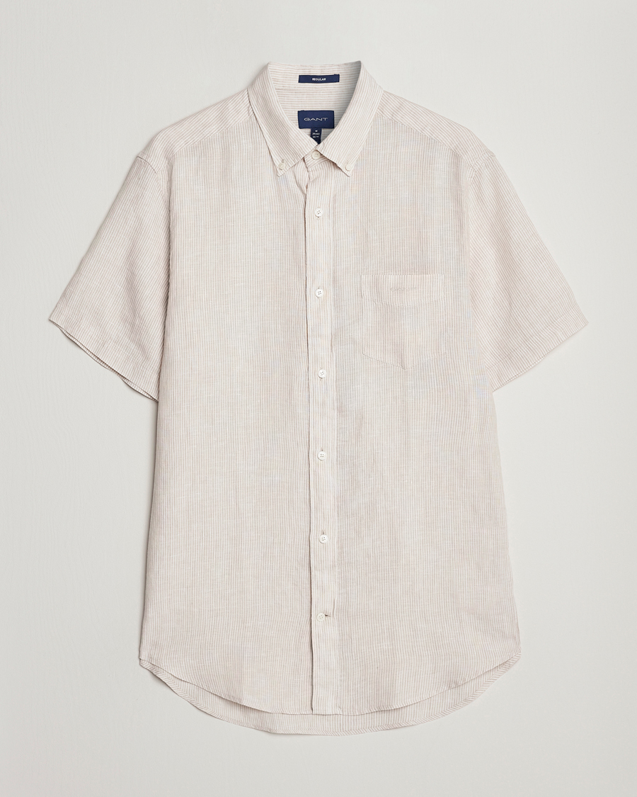 Herre | Skjorter | GANT | Regular Fit Striped Linen Short Sleeve Shirt Dry Sand