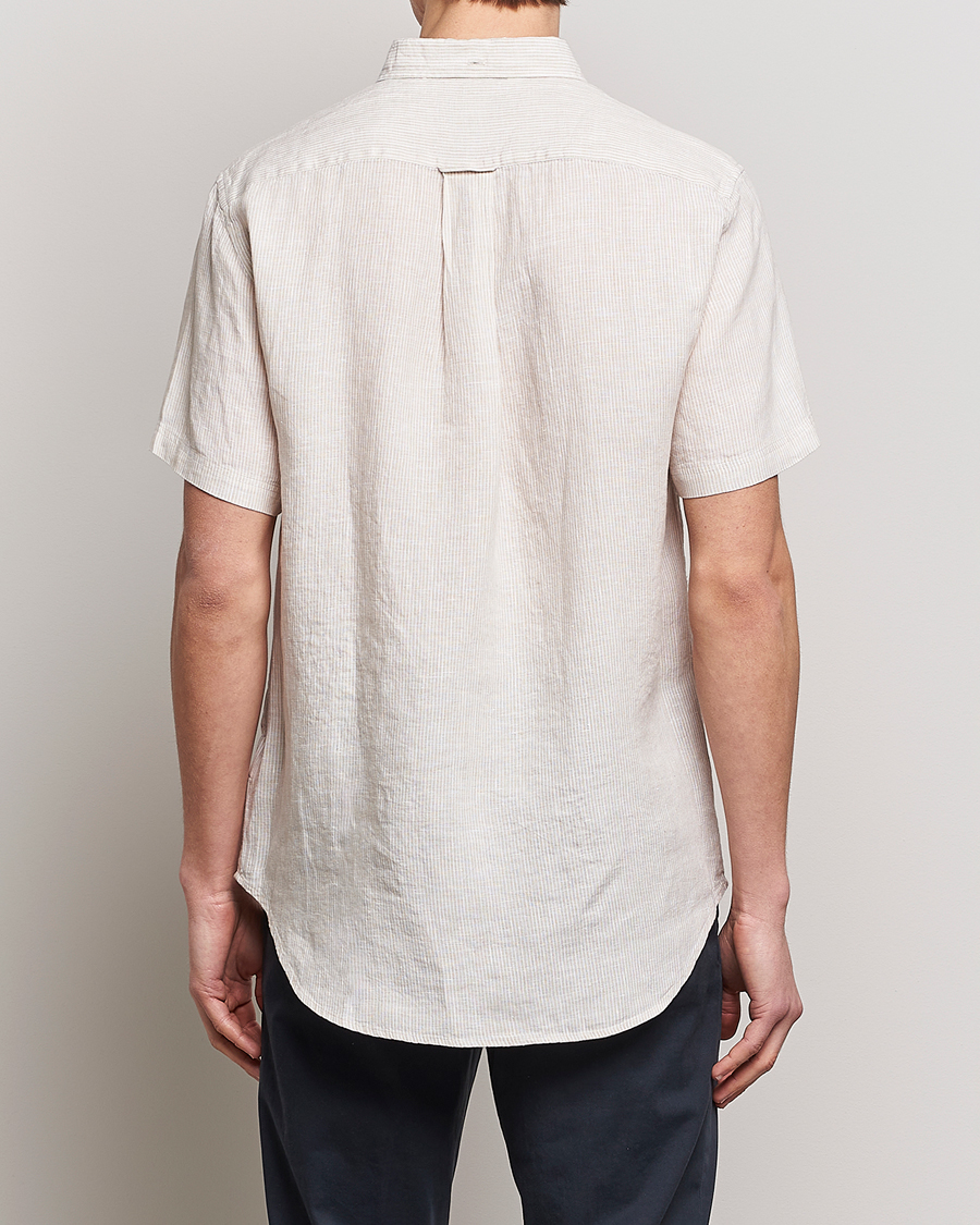 Herre | Skjorter | GANT | Regular Fit Striped Linen Short Sleeve Shirt Dry Sand