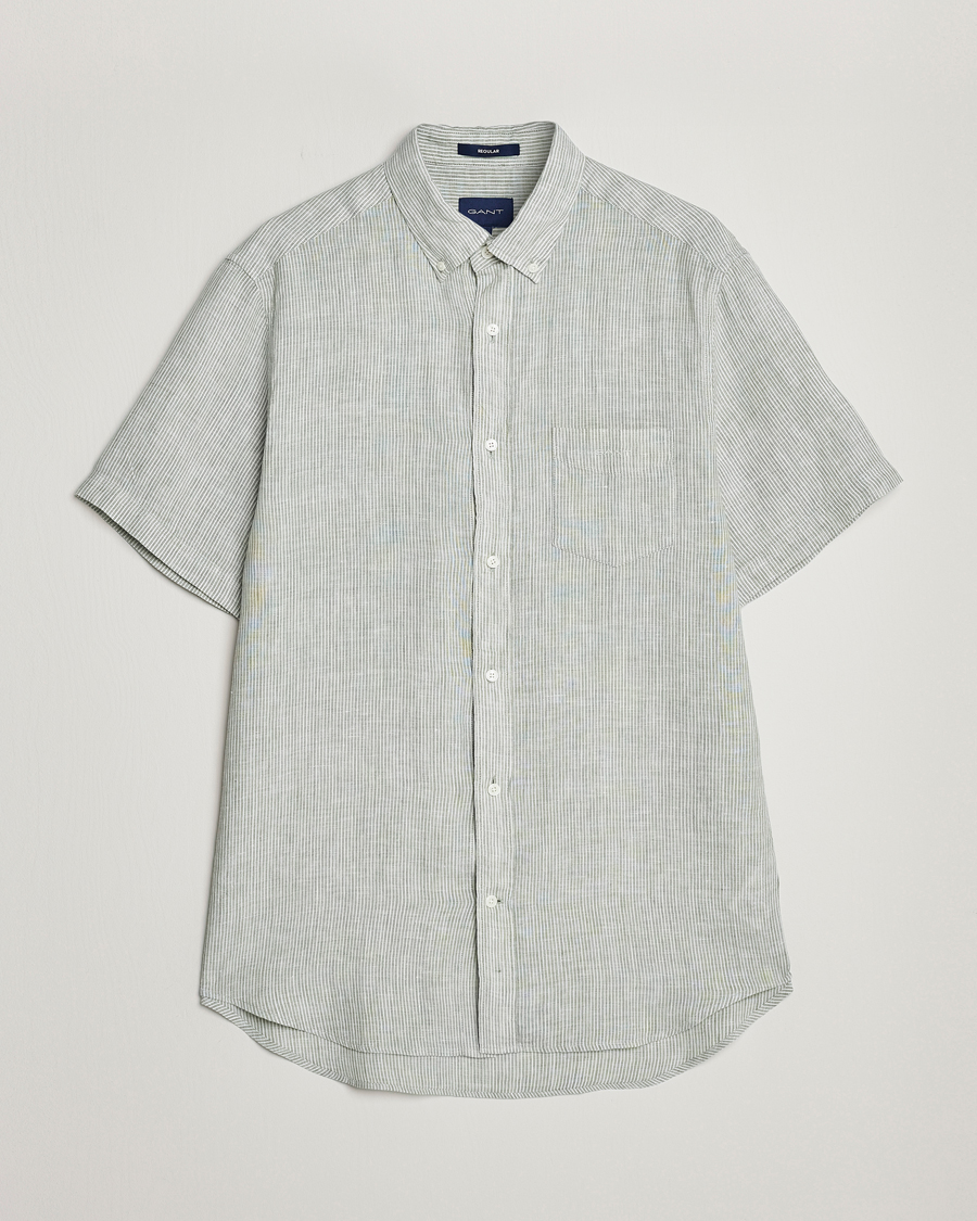 Herre | Skjorter | GANT | Regular Fit Striped Linen Short Sleeve Shirt Calamata Green