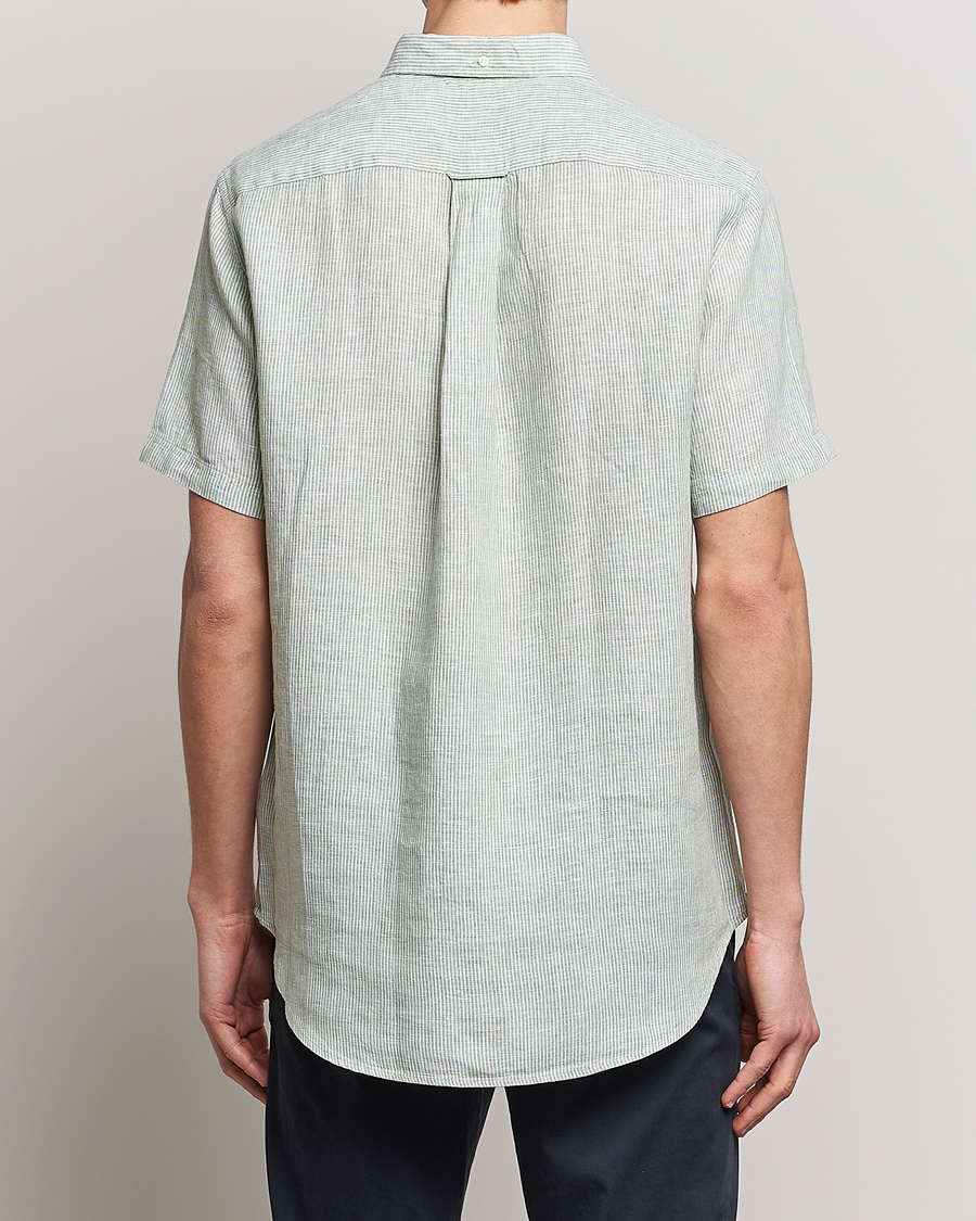 Herre | Skjorter | GANT | Regular Fit Striped Linen Short Sleeve Shirt Calamata Green