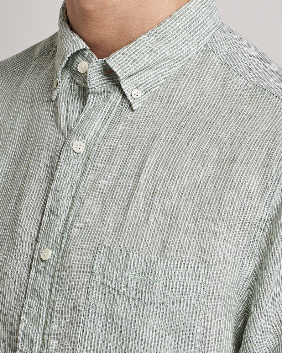 Herre | Skjorter | GANT | Regular Fit Striped Linen Short Sleeve Shirt Calamata Green