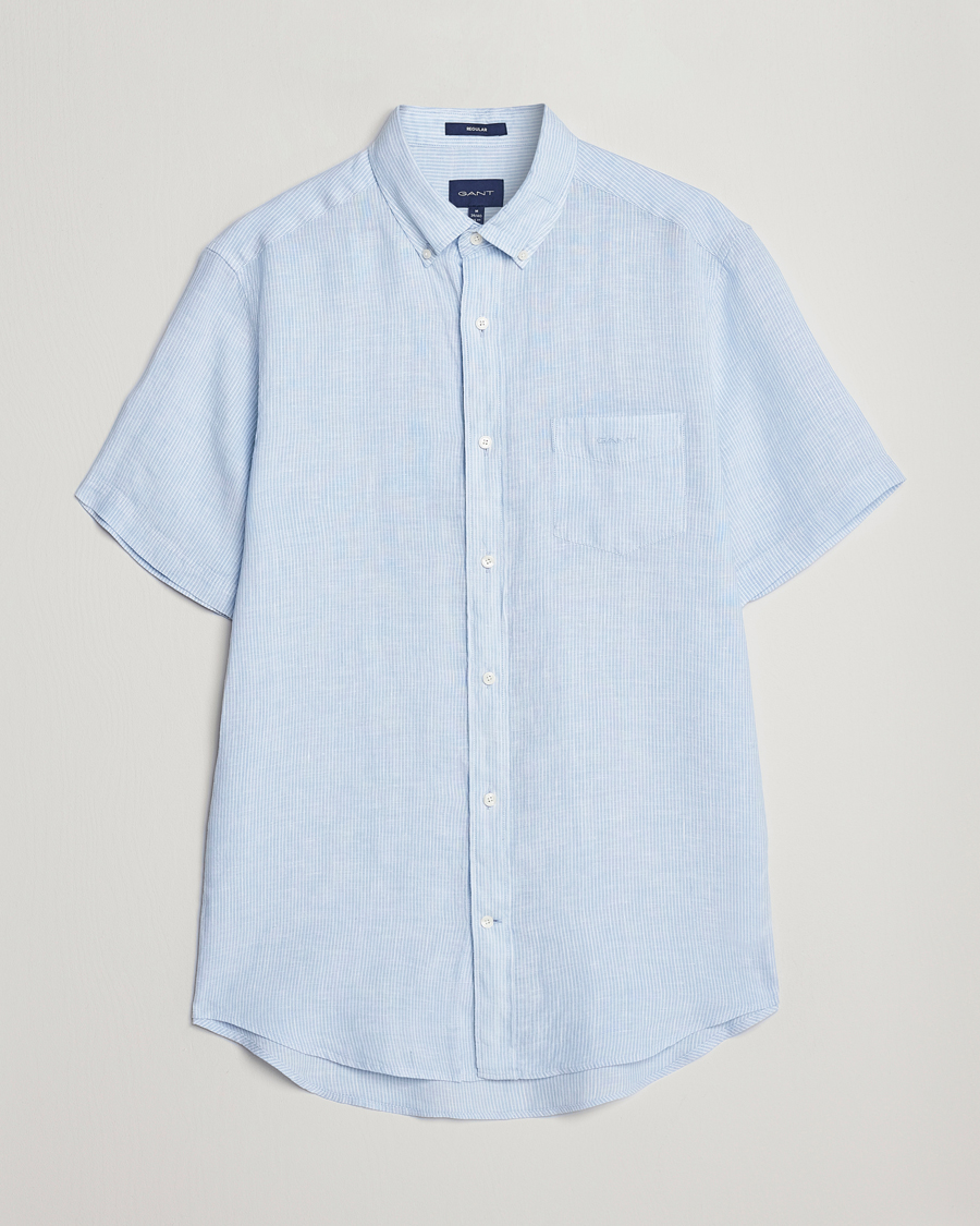 Herre | Skjorter | GANT | Regular Fit Striped Linen Short Sleeve Shirt Capri Blue