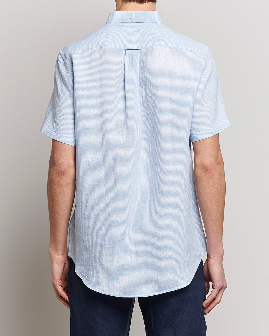 Herre | Skjorter | GANT | Regular Fit Striped Linen Short Sleeve Shirt Capri Blue