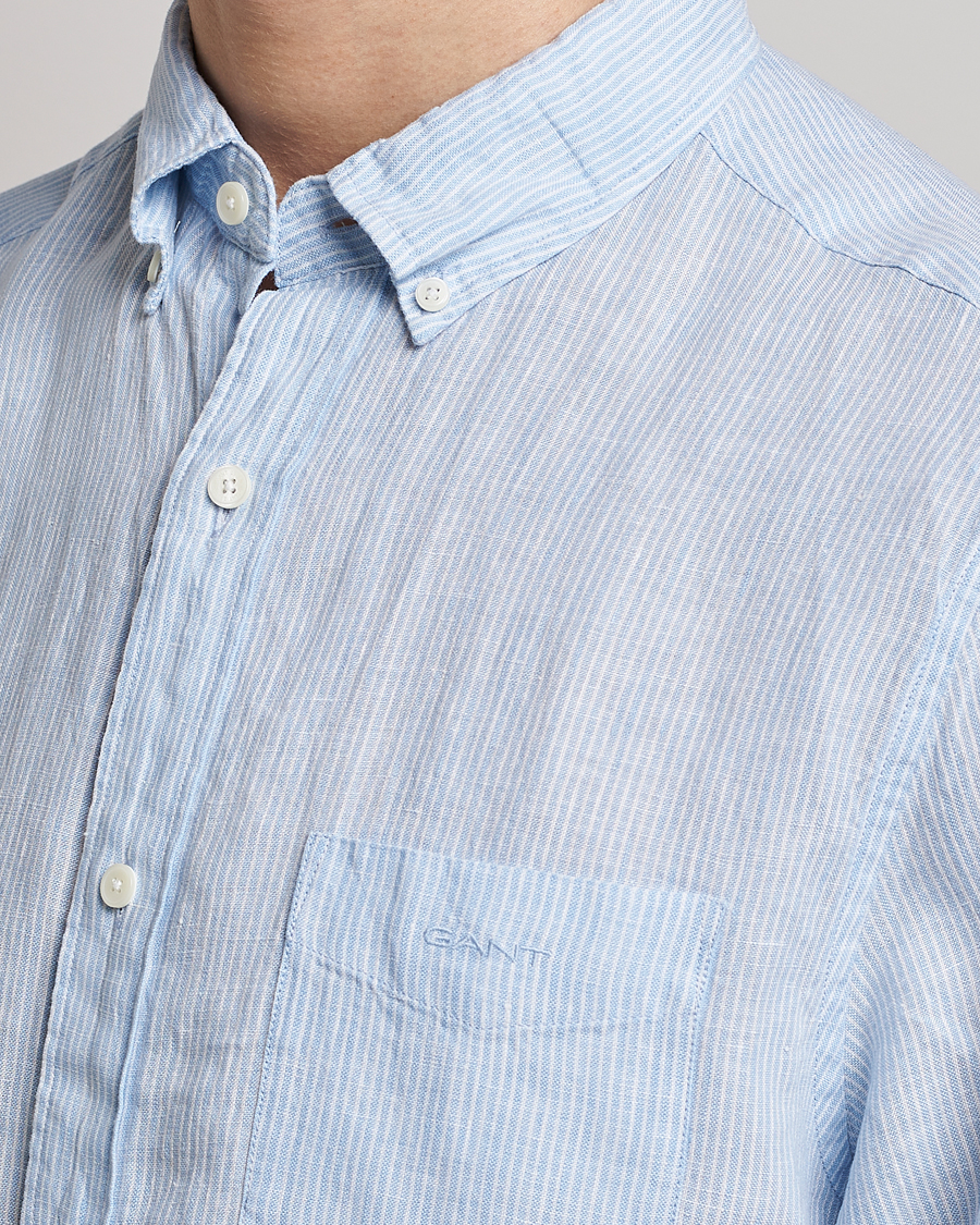 Herre | Skjorter | GANT | Regular Fit Striped Linen Short Sleeve Shirt Capri Blue
