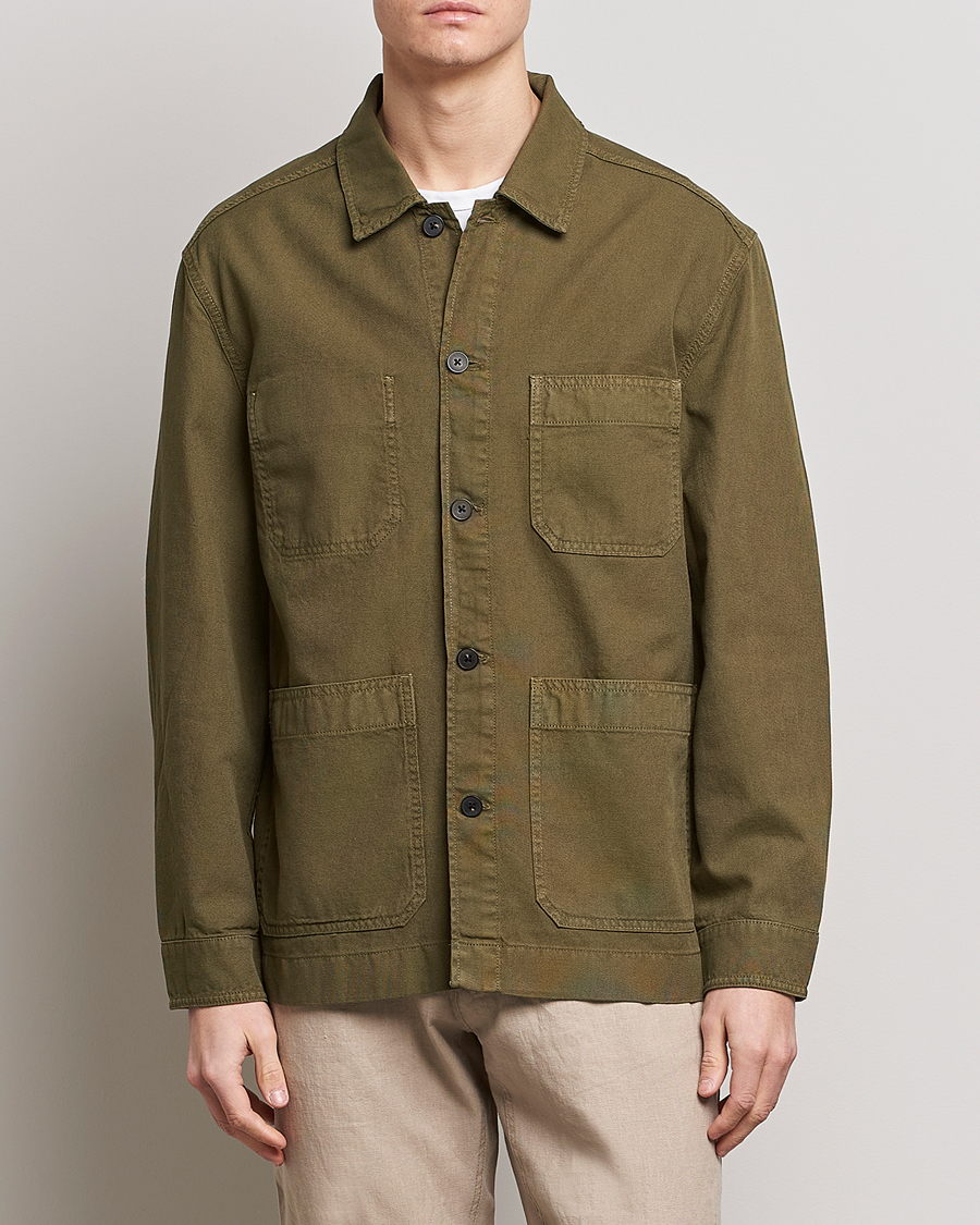 Herre | Shirt Jackets | GANT | Garment Dyed Cotton/Linen Overshirt Racing Green