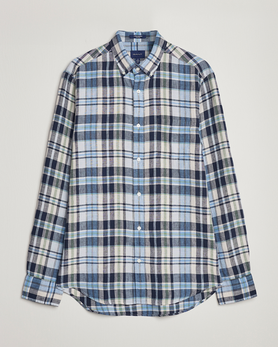Herre | Skjorter | GANT | Regular Fit Linen Madras Checked Shirt Marine Multi
