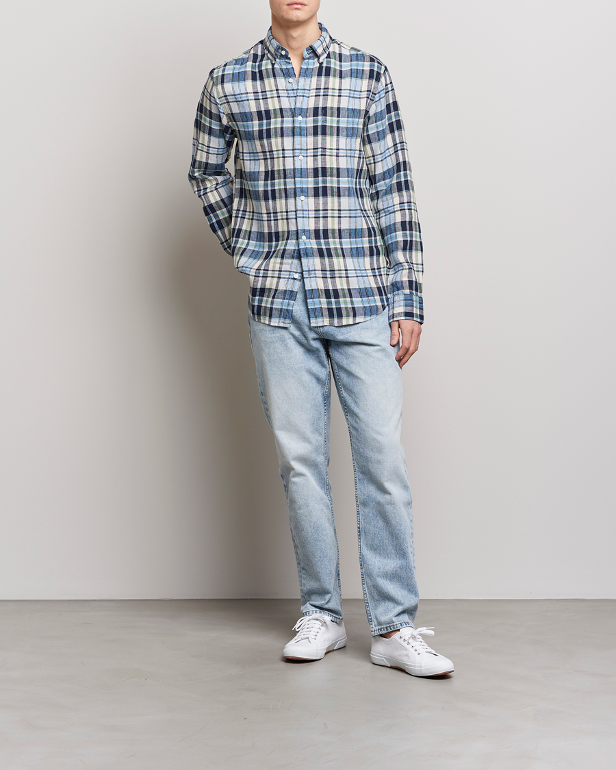 Herre | Skjorter | GANT | Regular Fit Linen Madras Checked Shirt Marine Multi