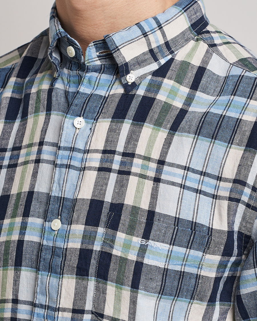 Herre | Skjorter | GANT | Regular Fit Linen Madras Checked Shirt Marine Multi