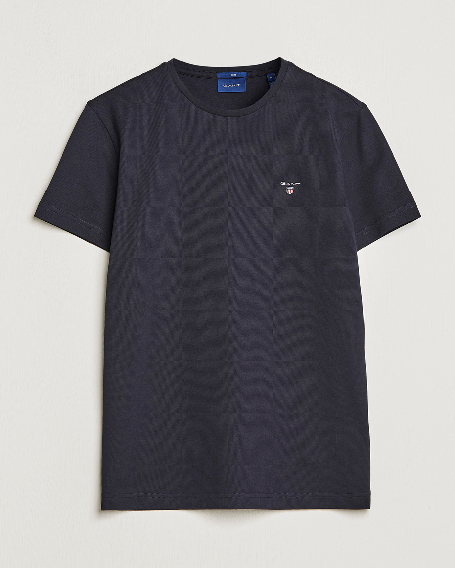 Herre | T-Shirts | GANT | Cotton Pique Crew Neck T-Shirt Black