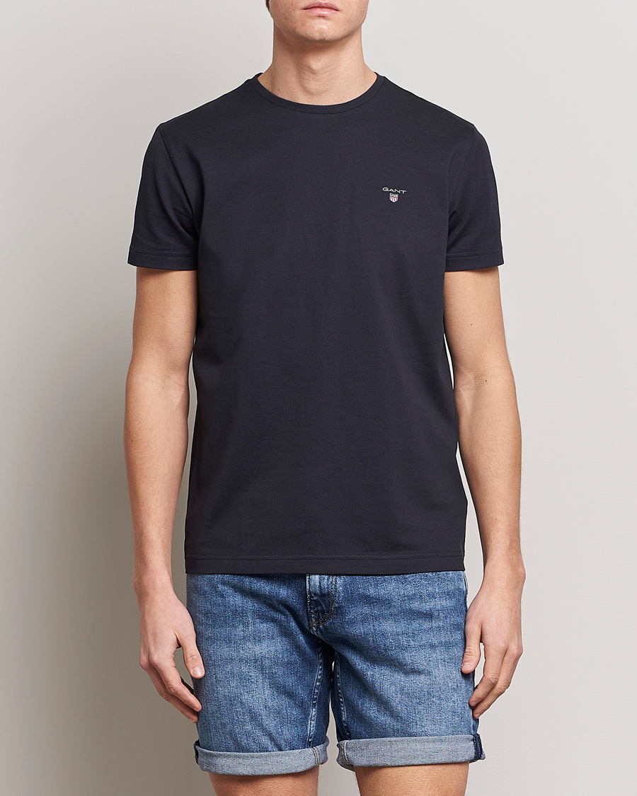 Herre | Sorte t-shirts | GANT | Cotton Pique Crew Neck T-Shirt Black