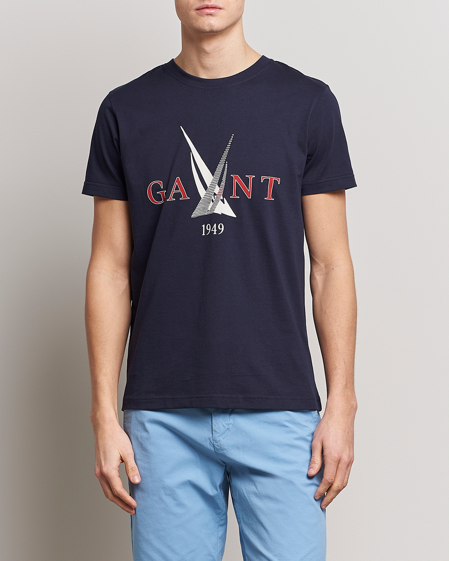 Herre | T-Shirts | GANT | Sailing Logo Crew Neck T-Shirt Evening Blue