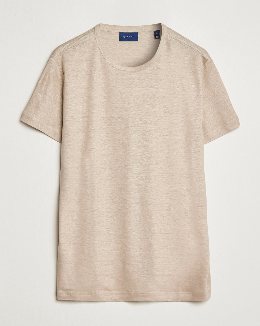 Herre | T-Shirts | GANT | Cotton/Linen Crew Neck T-Shirt Khaki Beige