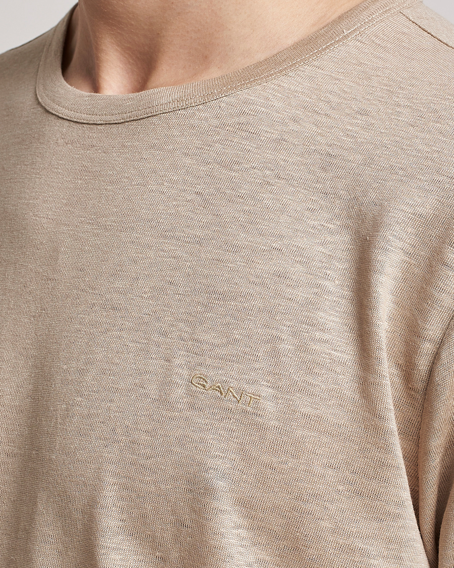 Herre | T-Shirts | GANT | Cotton/Linen Crew Neck T-Shirt Khaki Beige