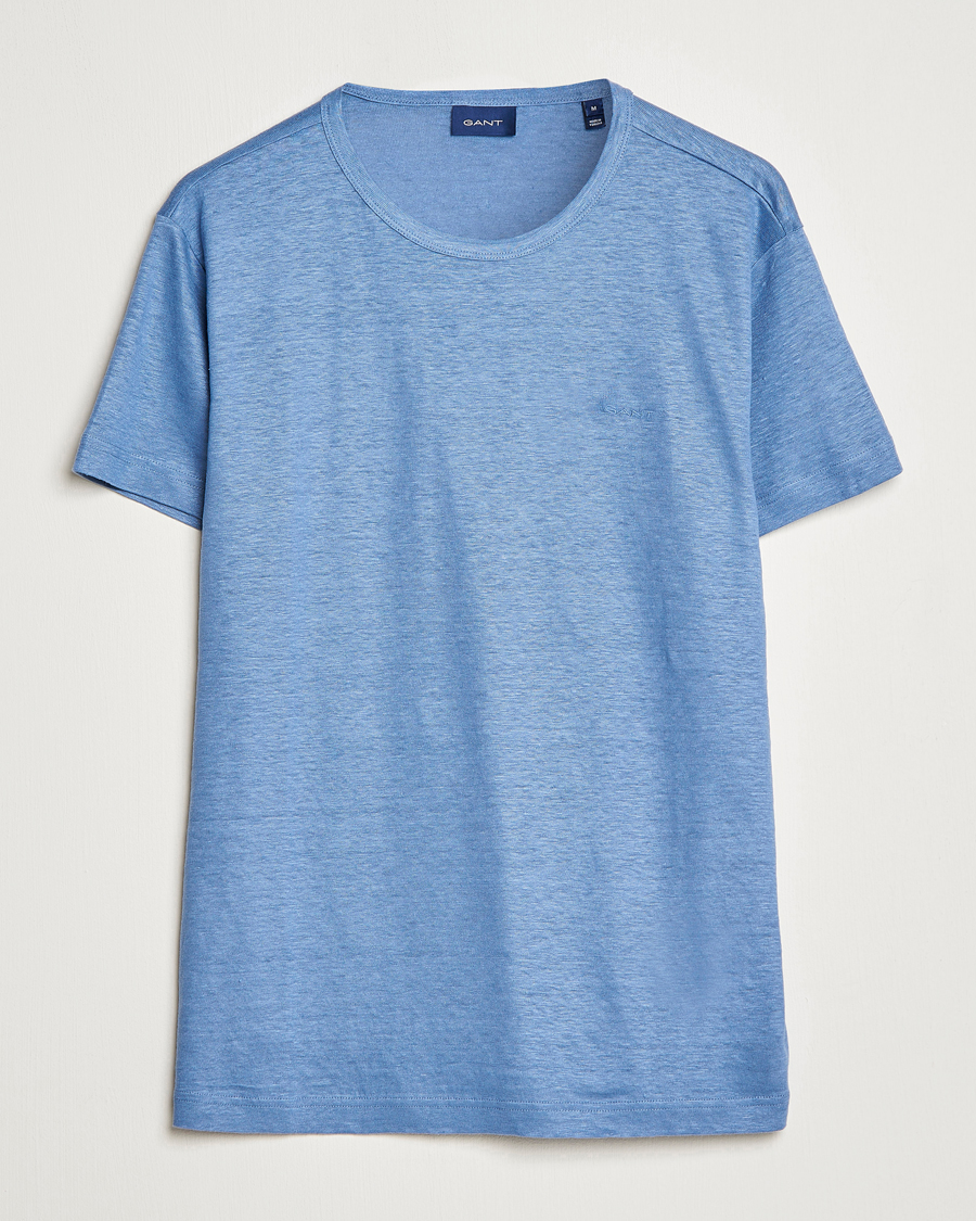 Herre | T-Shirts | GANT | Cotton/Linen Crew Neck T-Shirt Salty Sea Blue