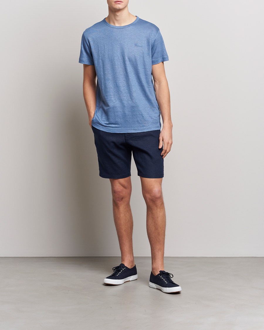 Herre | T-Shirts | GANT | Cotton/Linen Crew Neck T-Shirt Salty Sea Blue