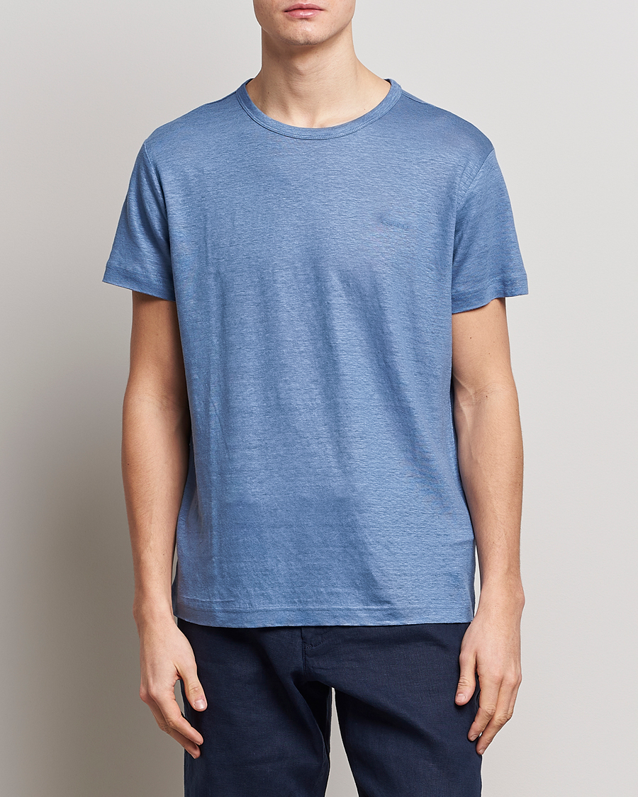 Herre |  | GANT | Cotton/Linen Crew Neck T-Shirt Salty Sea Blue