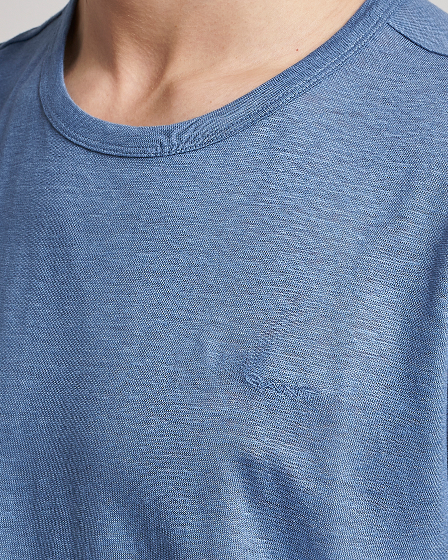 Herre | T-Shirts | GANT | Cotton/Linen Crew Neck T-Shirt Salty Sea Blue