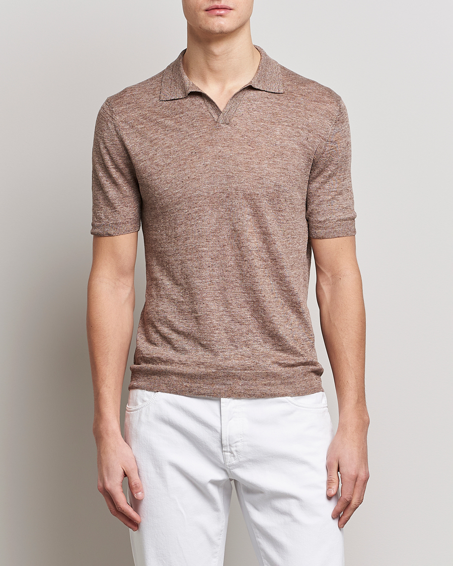 Herre | Polotrøjer | Gran Sasso | Knitted Linen Polo Medium Brown