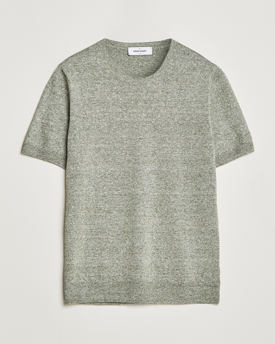 Herre | T-Shirts | Gran Sasso | Cotton/Linen Knitted Tee Green