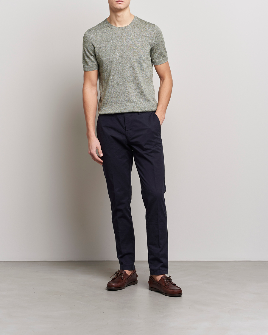 Herre | T-Shirts | Gran Sasso | Cotton/Linen Knitted Tee Green