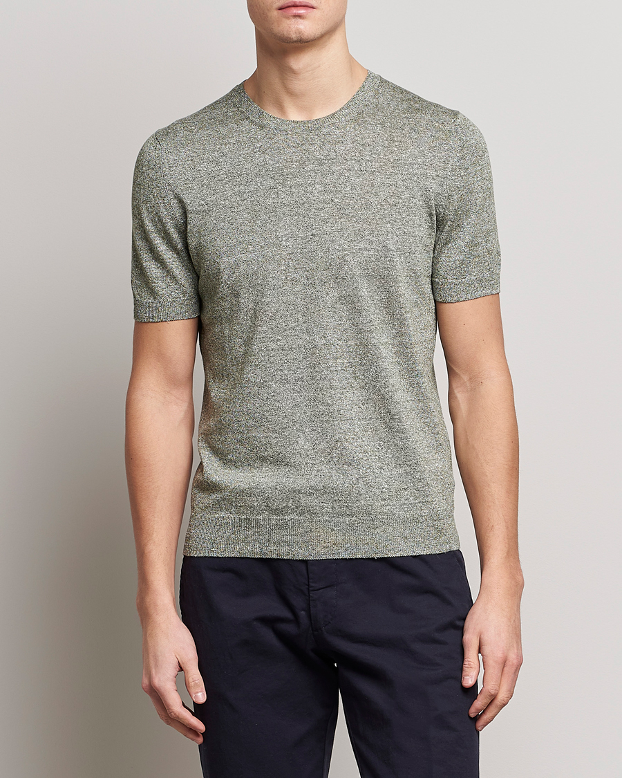 Herre | T-Shirts | Gran Sasso | Cotton/Linen Knitted Tee Green