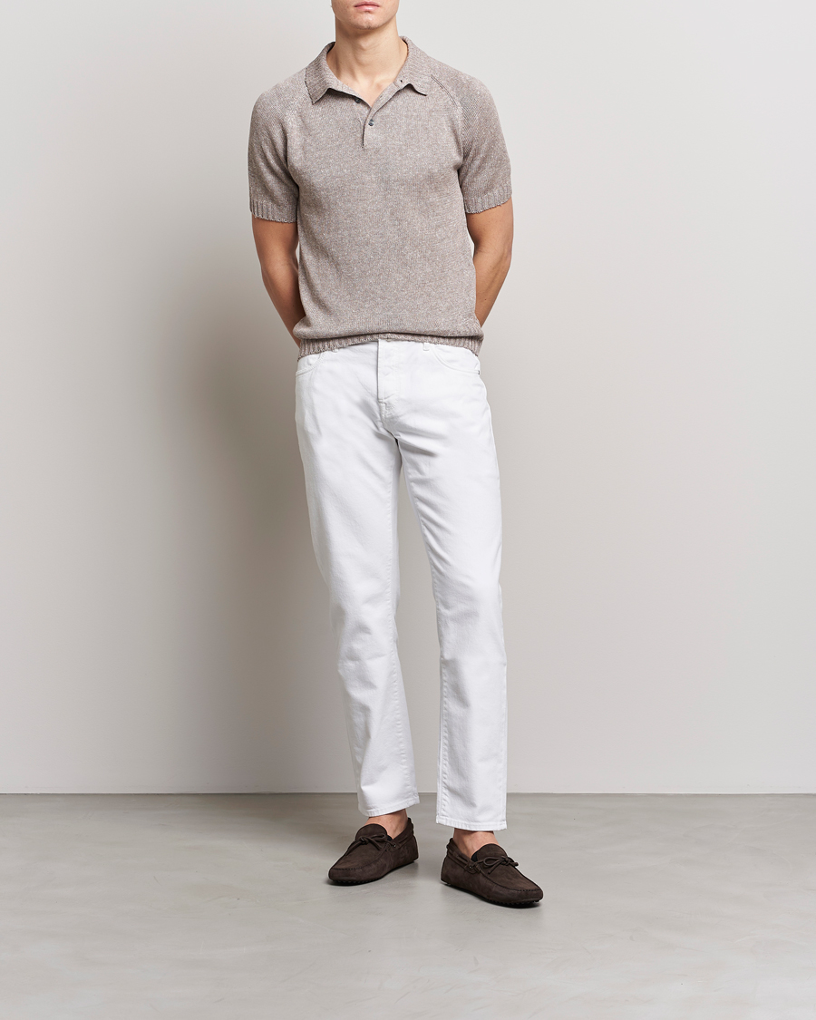 Herre | Polotrøjer | Gran Sasso | Cotton/Linen Knitted Polo Beige