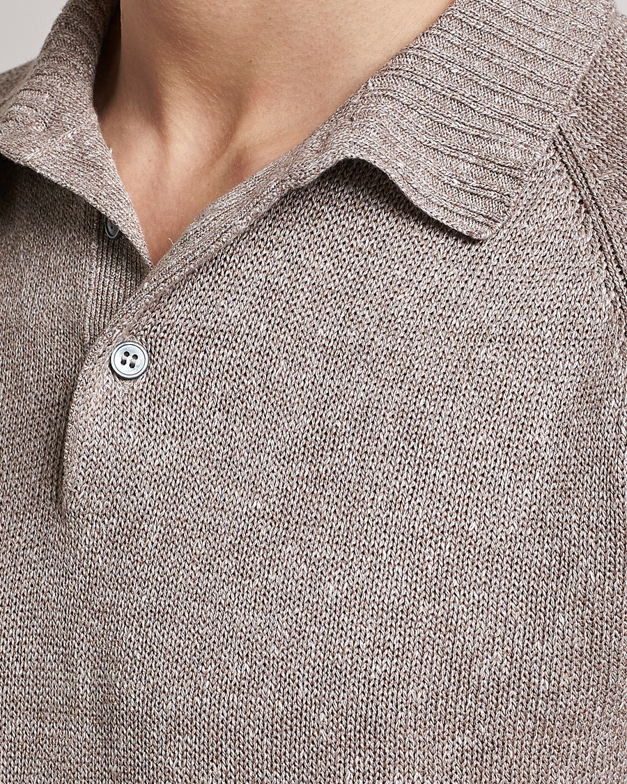 Herre | Polotrøjer | Gran Sasso | Cotton/Linen Knitted Polo Beige