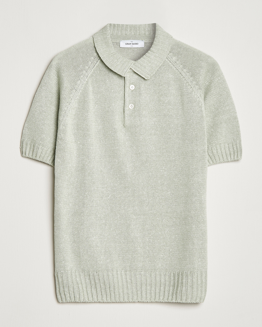 Herre | Polotrøjer | Gran Sasso | Cotton/Linen Knitted Polo Light Green