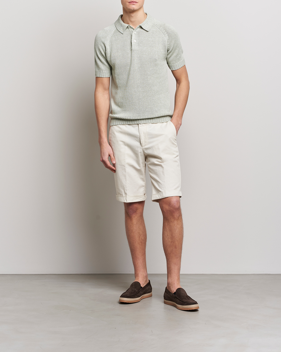 Herre | Polotrøjer | Gran Sasso | Cotton/Linen Knitted Polo Light Green