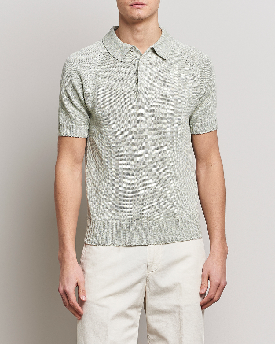 Herre | Gran Sasso | Gran Sasso | Cotton/Linen Knitted Polo Light Green