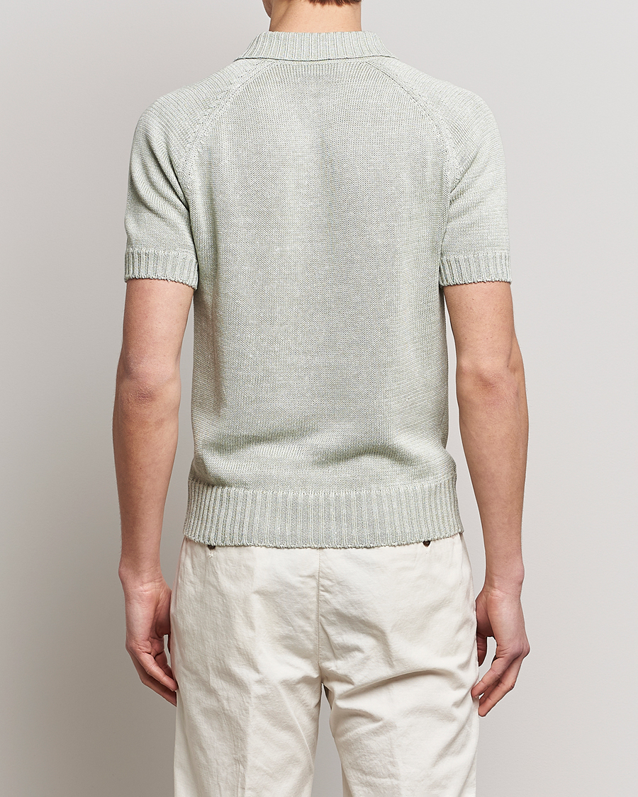 Herre | Polotrøjer | Gran Sasso | Cotton/Linen Knitted Polo Light Green