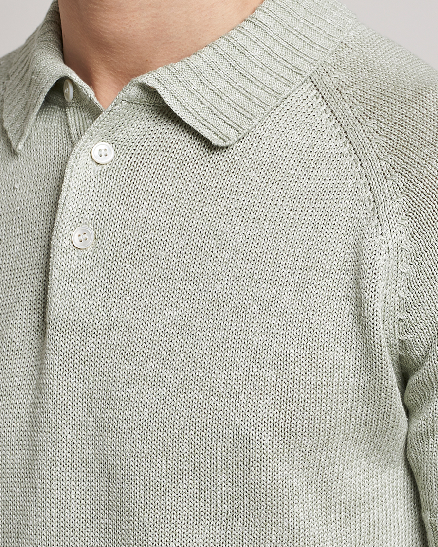 Herre | Polotrøjer | Gran Sasso | Cotton/Linen Knitted Polo Light Green