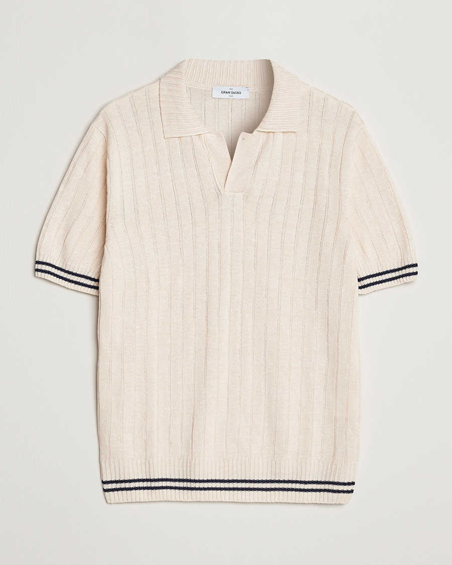 Herre | Polotrøjer | Gran Sasso | Cotton/Linen Structured Knitted Polo Cream