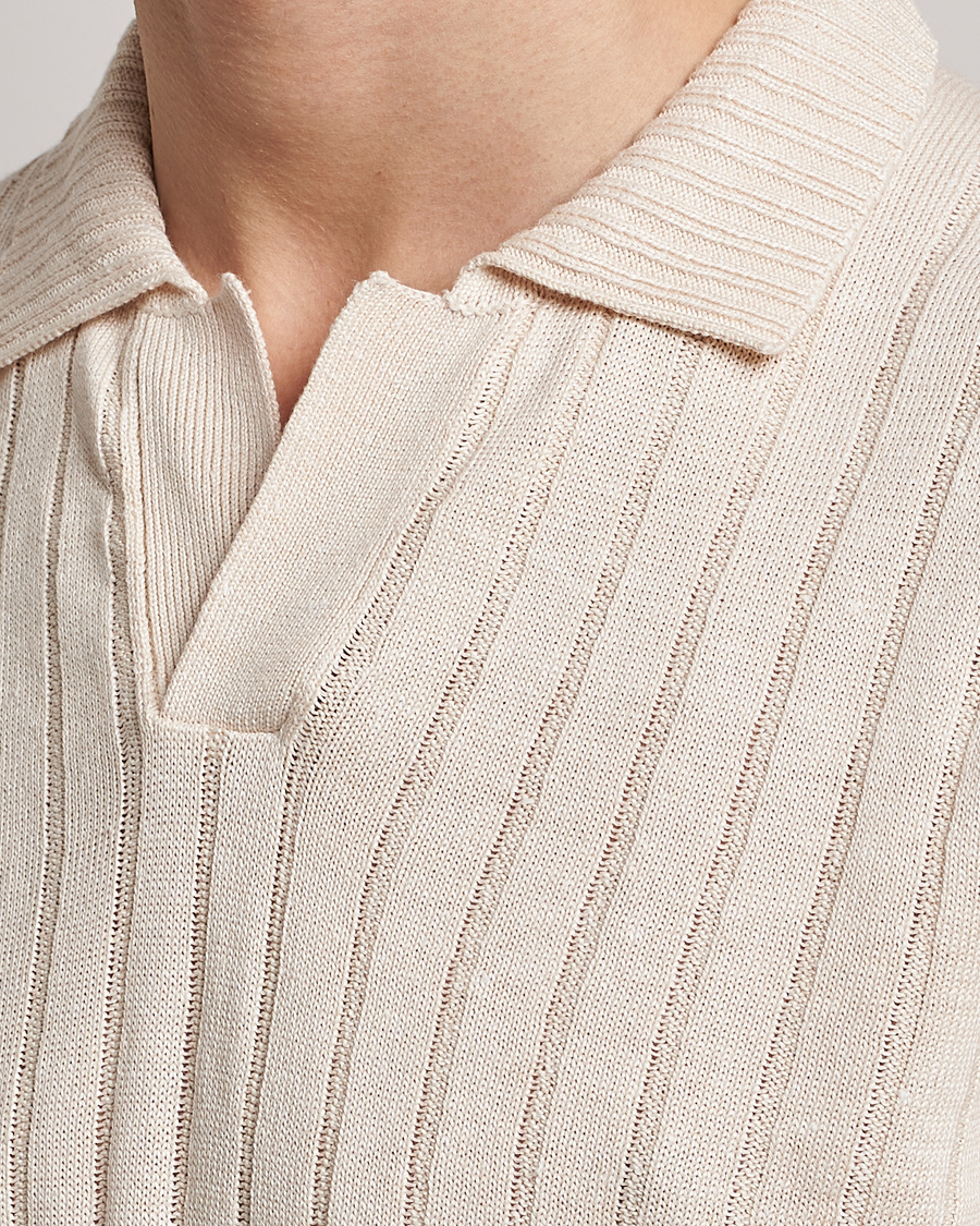 Herre | Polotrøjer | Gran Sasso | Cotton/Linen Structured Knitted Polo Cream