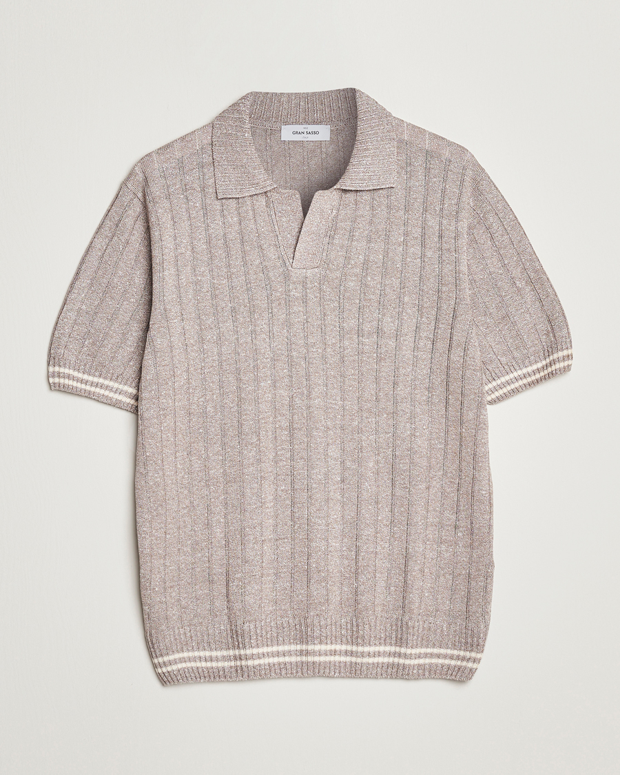 Herre | Polotrøjer | Gran Sasso | Cotton/Linen Structured Knitted Polo Beige