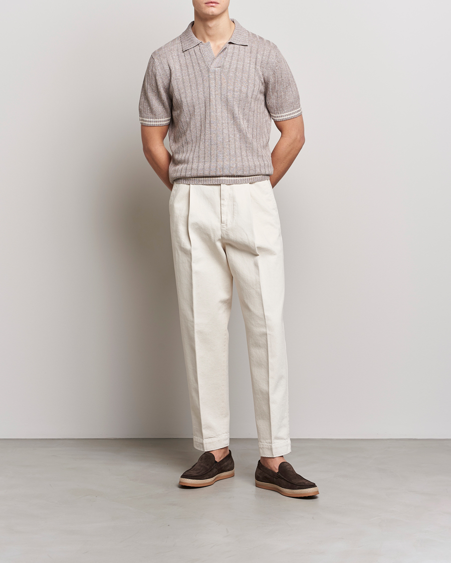 Herre | Polotrøjer | Gran Sasso | Cotton/Linen Structured Knitted Polo Beige