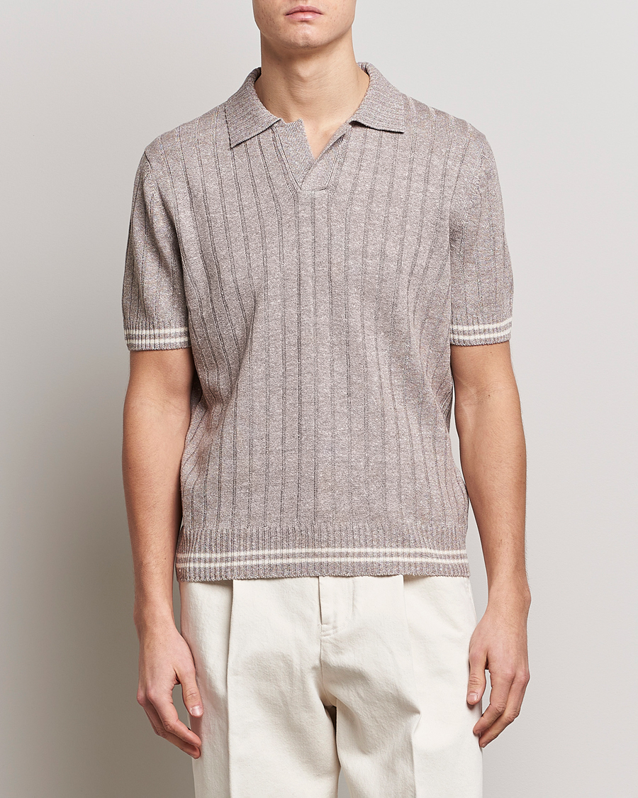 Herre | Polotrøjer | Gran Sasso | Cotton/Linen Structured Knitted Polo Beige
